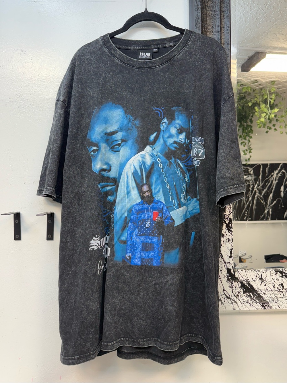 Oversized Black Graphic Tee with Blue Portrait Print